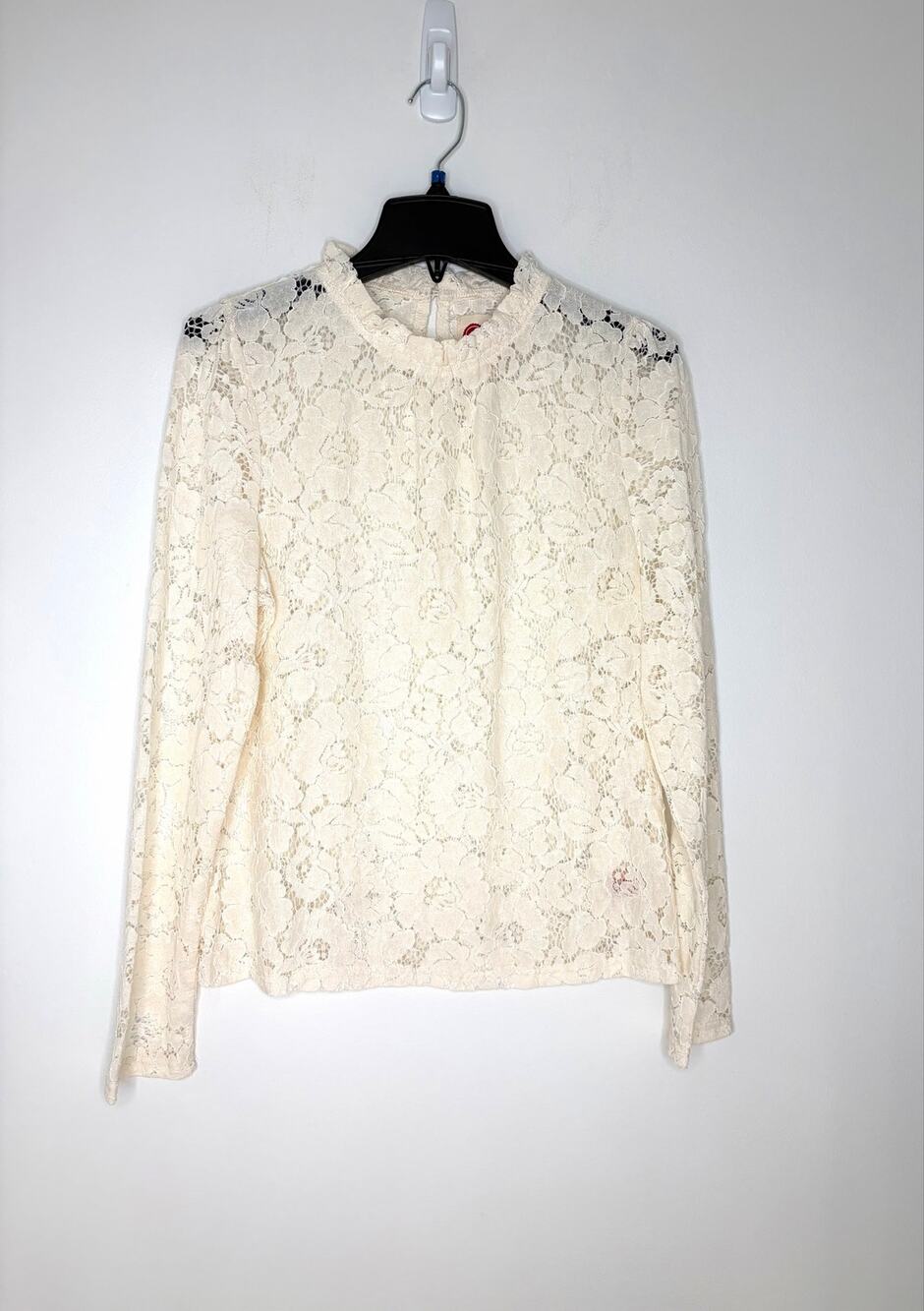LovLov Romantic Lace Long Sleeve Top Sz L Cream Feminine Fairy Cottage Boutique